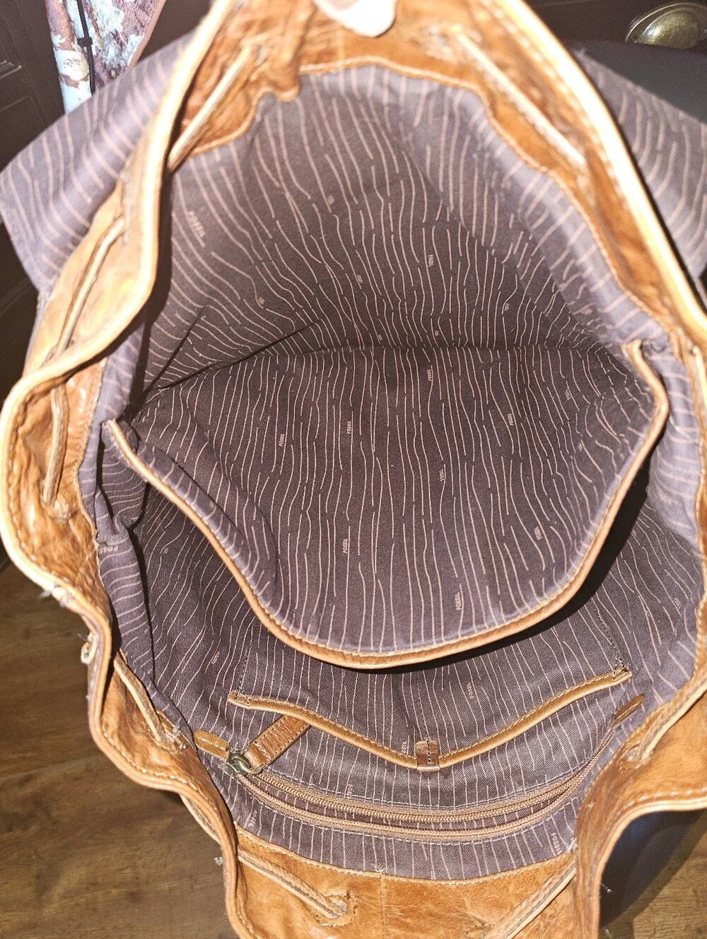 Vintage Fossil Chestnut Brown Leather Backpack